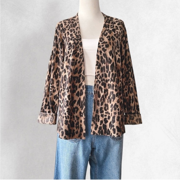 Charter Club 💯 Cashmere Animal Leopard Print Open-Front Cardigan - Picture 1 of 5